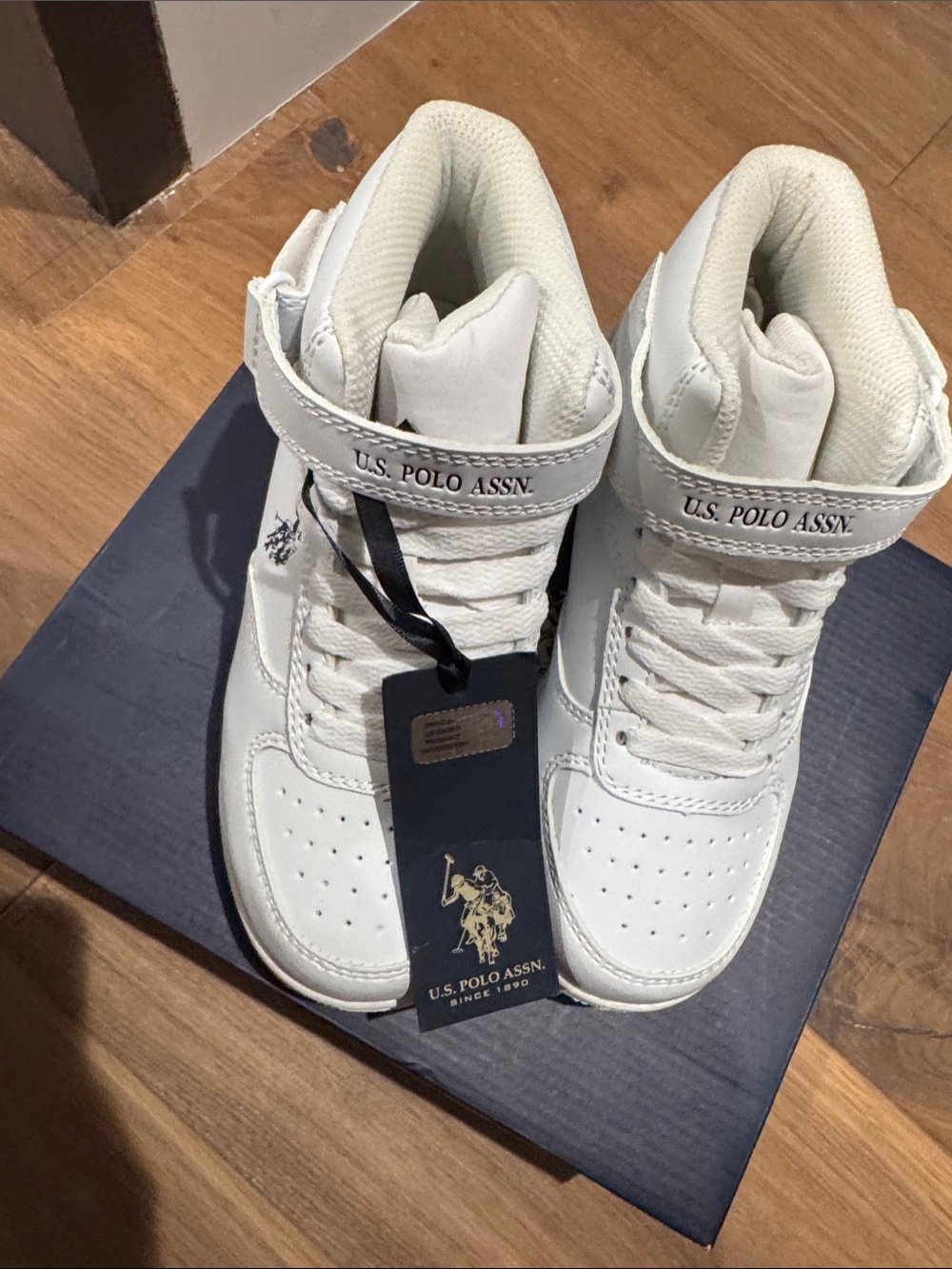 U.S. Polo Assn. little kids White High-Top Lace & Strap Sneakers
